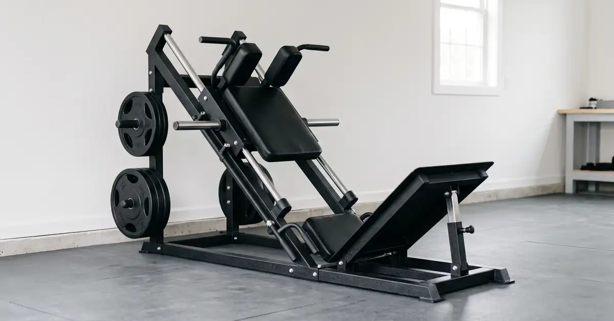 Leg press and hack squat combo machine in a compact home garage gym
